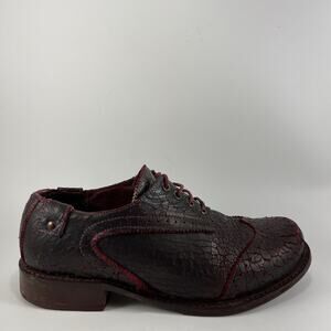 John Fluevog Oxfords Mens Size 8 Burgundy Crackled Leather 510057 Dress Maroon